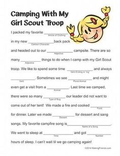 Girl Scout Camping Activities, Camping Songs, Scout Camping Activities, Girl Scouts Games, Girl Scout Daisy Activities, Girl Scout Meeting Ideas, Scout Games, Girl Scouts Cadettes