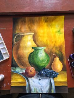 an oil painting of some fruit on a table