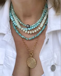 Neckmess. Layering necklace. Jade. Baroque pearls. Turquoise. Amazonite. Beads necklace. Rolo chain. Bohemian Turquoise Necklace With Amazonite, Turquoise Amazonite Necklace With Natural Stones, Turquoise Amazonite Beaded Necklace, Turquoise Amazonite Polished Beads Necklace, Blue Beads Necklace, Bohemian Hand-strung Amazonite Necklaces, Wire Words, Socal Style, Amazonite Necklace