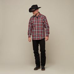 The Denver Flannel will have you feeling warm and stylish when separating cows or out walking on a cool night. This Western flannel is a 70% cotton 30% modal blend, featuring a cowboy yoke in front and back with a subtle, embroidered mirrored-L emblem on the left pocket and lower placket. Classic cowboy fit. Model is 6'1 and wearing size M. Cowboy Fit, Western Flannel, Classic Cowboy, Cool Night, Red And Grey, Walk On, Denver, Cowboy, Walking