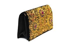 Watch out ladies Beautiful hand-embroidered floral silk clutch bag inlaid with semi-precious stones. The front is completely covered in the design and has a closure flap with popper fastening. This clutch is the perfect sidekick for daytime or nighttime. It is the ideal size for fitting all your essentials and can be dressed. A stylish accessory for a very special occasion. Measurement  - 8cm x 20 cm. Thread - Silk Fabric - Velvet Our embroidered clutch bags are a perfect blend of style and soph Gold Clutch Purse, Embroidered Clutch Bag, Silk Clutch, Floral Handbags, Velvet Clutch, Embroidered Clutch, Gold Clutch, Party Purse, Bridal Clutch