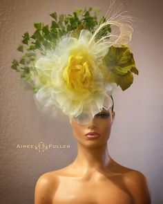 Yellow Rose Kentucky Derby Fascinator The very loveliest of bridal hats! A showstopping silk rose and fanciful, dancing feathers. Perfect for Kentucky Derby, holiday galas, weddings, bridal, cocktail, high tea, church, and more. Looks lovely from every angle.   Customizing IS available. Available in various colors; This listing is for the YELLOW ROSE. Please inquire if you would like another color. Headband fascinator. *FREE SHIPPING Handmade by Aimee Fuller in Southern California See more of our collection in person if you are in: San Diego Del Mar Beverly Hills La Jolla Aimee Fuller has been a trusted online seller since 1999, and is excited to be back on Etsy.   For more STATEMENT JEWELRY and HANDMADE HATS, go to www.aimeefuller.com Whimsical Wedding Fascinator, Whimsical Flower Headpieces For Wedding, Whimsical Flower Wedding Headpieces, High Crown Fascinator For Kentucky Derby And Wedding, Whimsical Headpiece With Handmade Flowers For Kentucky Derby, Wedding Fascinator For Kentucky Derby With High Crown, Fitted Flower Hat For Wedding, Whimsical Fitted Headpiece For Garden Party, Mother Of The Bride Royal Ascot Curved Brim Fascinator