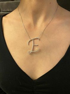 "Personalized initial letter - Makes the perfect gift for you or birthday gift, or anyone you love! Material: Sterling Silver; Cubic zircon Measurements:About 4.5x4 cm / 1.77x1.57 inch dependents on the letter Large Initial Necklace set with AAA quality Cubic Zircon stones. Please with in \"Add your personalization\" the letter that you need. The Necklace is in one length 15 + 2 inch extension chain The necklace will be sent gift-wrapped and packed in a padded envelope to maintain the product Th Initials Cubic Zirconia Name Necklace For Gift, Luxury Necklace With Large Initial Pendant, Silver Jewelry With Large Initial Pendant, Silver Name Necklace With Initial Pendant And Letter Print, Elegant Letter-shaped Initial Necklace, Jewish Jewelry, Initial Pendant, Letter Necklace, Personalized Initials