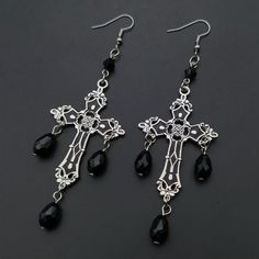 Product information: Material: natural zircon Pendant Size: 45MM Material: Stainless Steel Packing list: Earrings* a pair Goth Earrings, Gothic Cross, Crystal Chandelier Earrings, Gothic Earrings, Goth Jewelry, Witchy Jewelry, Magical Jewelry, Black Cross, Cross Earrings