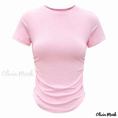 Olivia Mark - Tight-Fit Round Neck Moisture-Wicking Athletic Gym Top Yoga Short Sleeve Shirt Yoga Short, Womens Clothing Patterns, Gym Tops, Sleeves Clothing, Active Wear Outfits, Pink Shorts, Clothing Patterns, Fashion Boutique, Short Sleeve Shirt