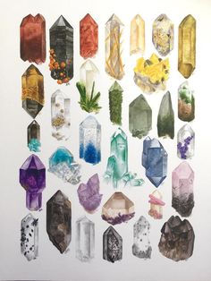 an assortment of different colored rocks and crystals