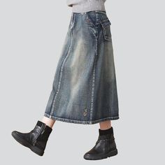 Vintage embroidered long denim skirt online. Excellent jeans skirt from the 2021 Autumn-Winter collection. Fashion style allows you to outline a given culture at a particular time. Blue is the most popular denim color. Vintage denim gives a sense of belonging to a specific move. The high waist emphasizes the length of the wearer’s legs and provides a curvier body. Cotton is strong and wear-and-tear resistant material. Slant pockets fit nicely to the body. It is decorated with ethnic motives. Fro Denim Skirts Online, Long Denim Skirt, Jeans Skirt, Vintage Elegance, Denim Color, Skirt Vintage, Color Vintage, Cotton Viscose, City Style