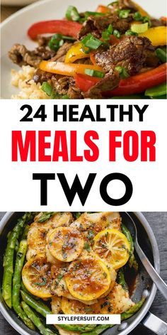 healthy meals for two with text overlay that reads, 24 healthy meals for two