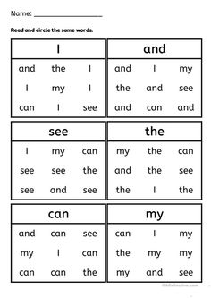 worksheet for reading the words i can see and do with each other in english