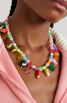 Lucid dreams necklace Material: resin, beeds, artificial pearls Length: 45 cm Smiley Beads, Diy Resin Jewelry, Neon Jewelry, Whimsical Necklace, 90s Jewelry, Pendants For Women, Lucid Dreams, Diy Jewelry Necklace, Beaded Necklace Diy