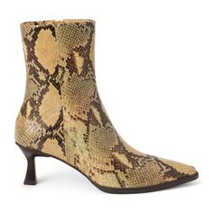 Pointed-toe ankle boot on a scuplted kitten heel. | Matisse Gabbie Ankle Boot, Tan, 8M Brown Kitten Heel Ankle Boots, Leopard Print Leather Boots With Pointed Toe, Snake Print Leather Heeled Boots With Pointed Toe, Brown Ankle-high Snake Print Boots, Leopard Boots 9.5, Kitten Heels, Ankle Boot, Boots, Heels