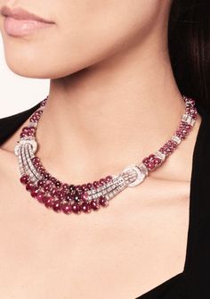 Le Roy et Fils | An Art Deco Ruby and Diamond Necklace, Circa 1935. Luxury Ruby Necklaces With Diamond Accents, Luxury Ruby Necklace With Diamond Accents, Luxury Ruby Art Deco Jewelry, Luxury Ruby Necklace With Polished Finish, Luxury Exquisite Ruby Necklace, Ruby Diamond Necklace, Art Nouveau Jewelry