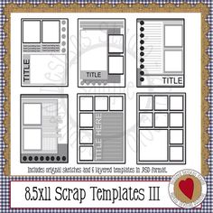 the 8x8 scrap templates bundle includes three different pages