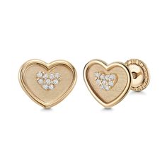 DUET OF HEARTS - 14k yellow gold heart-in-heart earrings stud with simulated diamonds in center covered screwback closure for girls and women FINE QUALITY AND AUTHENTIC - Made of solid gold, 100% 14k gold NOT plated; Nickel free; Stamped to authenticate the gold's fineness; Includes Certificate of Authenticity for full appreciation of the gift's true value GIFT READY PRESENTATION - Elevate your gifting experience with our specially crafted MASSETE branded gift box, designed for optimal presentat Gold Belly Ring, Rainbow Pearl, Personalized Cufflinks, Conch Earring, Branded Gifts, Earrings Stud, Heart Earrings Studs, Belly Rings, Screw Back Earrings