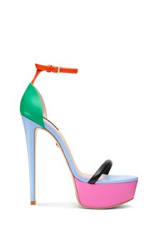 Multicolor Open Toe Modern Heels, Modern Multicolor Open Toe Heels, Modern Multicolor Open Toe Sandals, Modern Multicolor High Heel Sandals, Bold Summer Party Sandals, Bold Party Sandals For Summer, Bold Party Sandals With Heel Strap, Modern Multicolor High Heels, Bold High Heel Sandals For Party