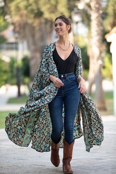 "Women Black and Turquoise Floral Oversized Kimono, Bohemian Silky Cardigan Top, Trendy Boho Chic Kimono Robe, Wrap Shawl Long Stylish Robe This is the perfect lightweight Kimono, Trendy and high quality, with a statement that cannot be ignored. For Summer, spring or fall, and looks amazing with just a simple pair of jeans and a tank top! It is my Season Kimono, it has a beautiful print, Pink & Blue. It has an abundance of fabric, which makes it oversize, drapes beautifully, and is sleeveless. A Bohemian Outerwear With Kimono Sleeves For Beach, Bohemian Outerwear With Floral Print For Beach, Oversized Bohemian Outerwear For Vacation, Bohemian Oversized Outerwear For Vacation, Bohemian Floral Print Outerwear For Beach, Bohemian Oversized Outerwear For Beach, Bohemian Shawl Cardigan For Beach, Black Bohemian Outerwear For Vacation, Bohemian Black Outerwear For Vacation