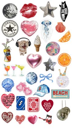 many different types of stickers on a white background