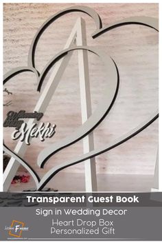 a sign in the shape of a heart that says,'transparent guest book signs in wedding decor heart drop box personalized gift