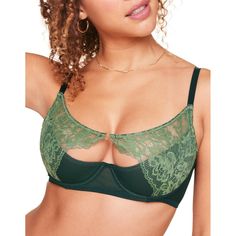 This unlined bra is overlaid with lace that connects at the center with a gold ring—it also features adjustable straps, semi-padded cups, and stretch mesh wings for comfort. Outfits Dressy, People Clothes, Bralette Top, Unlined Bra, Adore Me, Balconette Bra, Green Gables, Edgy Outfits, Lace Bralette