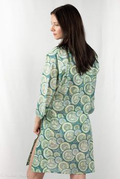 This short kimono is hand block printed by local Indian artisans using all Azo free colors.Style tips:Oh so relaxing, our Kimono can be worn on any leisure event.Or it can be worn over any bikini for a fun beach day. Tiny button detail on the side seam can help you keep desired length of opening. Dimension and Care:37" in Length, one size fits all with a wrap knot at waistHand wash separately in cold waterDo not Wring Line dry, steam iron onlyColors may bleed while washing*Actual color may sligh Bohemian Block Print Kimono For Spring, Summer Block Print Long Sleeve Kimono, Summer Block Print Kimono With Kimono Sleeves, Long Sleeve Green Kimono For Beach Cover-up, Green Tunic Kimono For Beach Cover-up, Spring Green Hippie Kaftan, Bohemian Summer Kimono With 3/4 Sleeves, Green Long Sleeve Kaftan For Beachwear, Summer Batik Print Long Sleeve Kimono