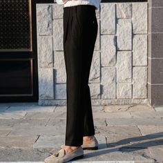 Slim Fit Ankle-length Dress Pants For Fall, Fall Business Slim Fit Bottoms, Elegant Wide-leg Dress Pants For Workwear, Slim Fit High-waisted Dress Pants For Fall, Elegant Wide Leg Dress Pants For Work, Chic Tailored Work Pants For Office, Timeless High-waisted Dress Pants For Fall, Slim Fit Semi-formal Pants For Fall, Elegant Wide Leg Dress Pants For Business Casual