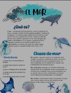 the spanish poster shows different types of animals and their names in blue, white, and green