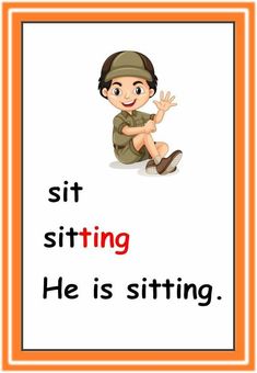 a boy sitting on the ground with an orange frame around him and his hand up