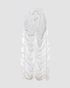 Details: Long cargo pants with front drawstring designBottom Length: LongMaterials:95% Polyester + 5% Spandex Stretch Nylon Wide-leg Parachute Pants, White Baggy Drawstring Pants, Summer Nylon Drawstring Pants, Summer Nylon Pants With Functional Drawstring, Casual Summer Bottoms With Ruched Sides, Summer Nylon Parachute Pants With Drawstring, Summer Nylon Parachute Pants With Functional Drawstring, Summer Stretch Pants With Cargo Pockets, Relaxed Fit Parachute Pants With Drawstring