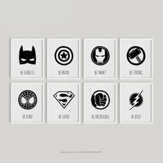 the avengers symbols are shown in black and white on a gray background, as well as an