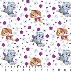 the paw patrol wallpaper is shown with hearts and flowers in pink, blue, and purple