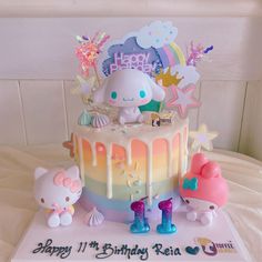 a birthday cake with hello kitty decorations on it