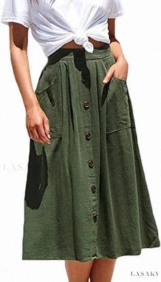 Lasaky - Relaxed Fit Long Dress with High Waist and Decorative Lace Trim Button Midi Skirt, Midi Skirt Casual, Sheer Midi Dress, Vestidos Retro, Polka Dot Midi Skirt, Midi Skirt With Pockets, Long Sleeve Evening Gowns, Skirt With Buttons, Skirts Midi High Waisted