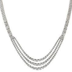 Stamped: 14K Total Necklace Weight: 38.9Grams Lengt: 17 inches Diamond Weight: Total natural diamond weight is 24.00carat. SI1-SI2 clarity / G-H color SKU: [703657] Formal Round Cut Diamond Necklace With Sparkling Stones, Formal White Gold Diamond Custom Necklace, Luxury Diamond Rhinestone Necklace For Formal Occasions, Formal White Gold Rhinestone Necklace, White Gold Round Rhinestone Necklace For Formal, Classic Formal Rhinestone Necklace With Diamond Accents, Classic Diamond Rhinestone Necklace For Formal Occasions, White Gold Round Rhinestone Necklace For Formal Occasions, Classic Diamond White Rhinestone Necklace With Diamond Accents