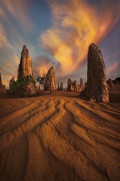 the desert is full of rocks and sand