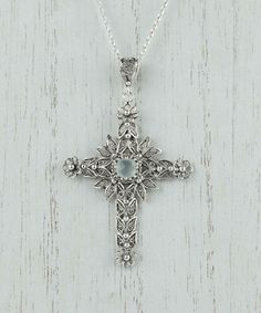 Spiritual Cross Necklace With Intricate Design, Bohemian Blue Cross Jewelry, Spiritual Cross Jewelry With Intricate Design, Spiritual Handmade Cross Pendant Jewelry, Handmade Spiritual Cross Pendant Jewelry, Ornate Cross Necklace With Intricate Design, Bohemian Blue Cross Pendant Necklace, Blue Bohemian Necklace With Cross Pendant, Intricate Cross Necklace As Gift