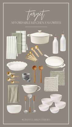 an image of kitchen accessories and utensils on a gray background with text that reads, target aptoramble kitchen favorites