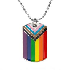 Progress Pride Dog Tag Necklace Necklaces PRIDE MODE Gay Necklace, Sunset Flag, Progress Flag, Progress Pride Flag, Bright Sunset, Lgbtq Clothing, Pride Necklace, Flag Pride, Gay Pride Gifts