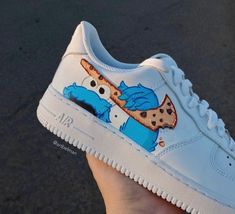 Blue Monster Cookies, Painted Shoes Diy, Custom Sneakers Diy, Air Force 1 Sneakers, Blue Monster, Custom Nike Shoes, Custom Air Force 1, Creative Graphics, Cute Nikes