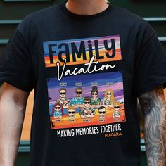 Do you love traveling and spending time with your family? Do you want to make your family trips more fun and colorful? If so, you will love this personalized shirt.This shirt is not just a regular shirt. It’s a special one that you can customize with your own family name and characters. This personalized shirt has a tropical print that makes it as personal and unique as you want.Your family will love this personalized shirt because it’s not just a gift, it’s a souvenir. It’s a way of celebrating Casual Black T-shirt For Family Vacation, Family Vacation T-shirt With Custom Print, Family Matching Tops With Letter Print, Family Matching Short Sleeve Tops For Family Trip, Cotton T-shirt With Letter Print For Family Trip, Casual T-shirt For Family Reunion Vacation, Casual Summer T-shirt For Family Trip, Family Vacation Fun T-shirt With Letter Print, Family Matching Graphic T-shirt For Vacation