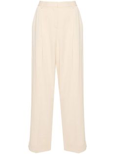 beige interlock weave belt loops pleat detailing pressed crease two diagonal pockets to the sides two rear welt pockets straight leg hook and zip fly fastening Woven Belt, Straight Leg Trousers, Pants Straight, Straight Leg Pants, Welt Pockets, Bottoms Pants, Womens Bottoms, Fashion Branding, Straight Leg