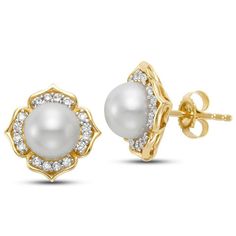 A freshwater pearl framed by diamond petals creates these stunning floral-inspired earrings. Founded in the mid-1920s by Frank Mastoloni, Sr., the family-owned business has grown to become one of the most trusted and respected brands in the cultured pearl industry. The label is renowned worldwide for its exquisite designs, superior craftsmanship and the breathtaking quality of their pearls. Freshwater cultured pearls, 7mm. Diamonds, 0.26ctw. 14-karat yellow gold. Pierced only. 1/2"L x 1/2"W. Elegant Pearl Flower Earrings For Formal Occasions, Elegant Formal Flower Earrings, Elegant Pearl Drop Flower Earrings For Formal Occasions, Elegant Pearl Drop Flower Earrings For Formal Events, Elegant Formal Flower Earrings With Pearl Drop, Formal Pearl Drop Flower Earrings, Classic Diamond Earrings With Flower Shape For Formal Occasions, Classic Flower Earrings For Wedding, Elegant Flower Earrings For Anniversary