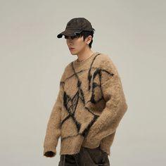 Wiaofellas Winter Men's Luxury Knitted Pullover Sweater Korean Casual Patchwork Printed Long Sleeve Streetwear Loose Vintage Tops window.adminAccountId=255114944; Long Sleeve Streetwear, Korean Casual, Round Neck Sweaters, Jacquard Knit, Mens Luxury, Blazer Fashion, Casual Coat, Knitted Pullover Sweaters, Okinawa