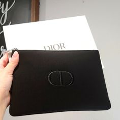 Authentic Dior Makeup Beauty Pouch With Box Designer Black Clutch With Rectangular Case, Designer Black Clutch In Rectangular Case, Designer Black Rectangular Clutch, Designer Evening Pouch With Original Box, Luxury Black Rectangular Pouch, Elegant Black Rectangular Pouch, Diorshow Mascara, Beauty Pouch, Burgundy Scarf