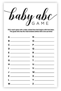 the baby abc game is shown in black and white, with an uppercase letter