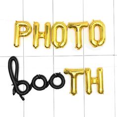 balloons spelling out the word photo booth