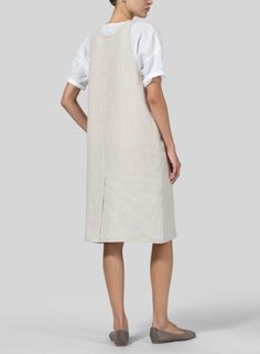 Linen Overall Dress Casual Unlined Linen Dress For Spring, Unlined Linen Dress For Day Out, Elegant Summer Dress For Everyday, Chic Summer Linen Dress With Pockets, Summer Linen Dress With Relaxed Fit, Neutral Relaxed Linen Dress For Summer, Relaxed Fit Neutral Linen Dress For Summer, Casual Spring Linen Everyday Dress, Casual Linen Dress For Everyday Spring Wear