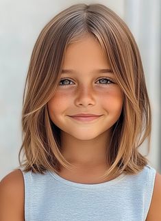 Cute Haircuts For Girls 9-10, Haircuts For Kids Girls Short, Girl Layered Haircut Kids, Girls Haircut Shoulder Length, Kids Lob Haircut, Medium Length Girls Haircut Kids, Shoulder Length Hair For Girls Kids, Toddler Shoulder Length Haircut, Kids Long Bob Haircut