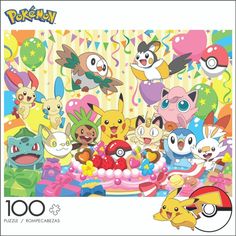 the pokemon birthday cake is surrounded by many different characters