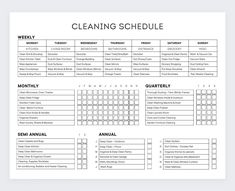 the cleaning schedule is shown in black and white, as well as an empty sheet