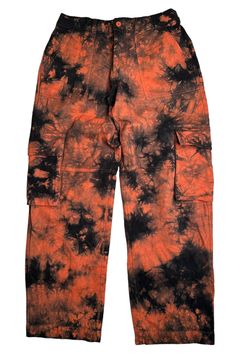 Womens Empyre Echo black Orange Tie Dye Relaxed Fit Straight Cargo Pants Size S Grunge Cotton Bottoms With Side Pockets, Black Grunge Pants With Side Pockets, Orange Cotton Cargo Bottoms, Cotton Cargo Bottoms In Orange, Orange Cotton Pants For Streetwear, Yellow Spray Paint, Straight Cargo Pants, Orange Tie Dye, Orange Pants